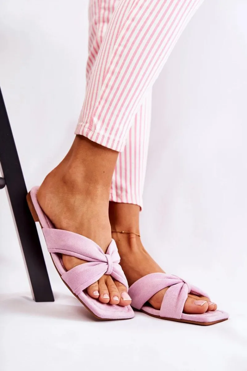 Outlet Boto Damskie Welurowe Klapki Jasnofioletowe Vanilla Sky