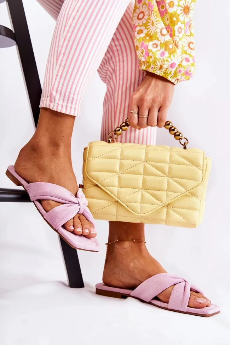 Outlet Boto Damskie Welurowe Klapki Jasnofioletowe Vanilla Sky