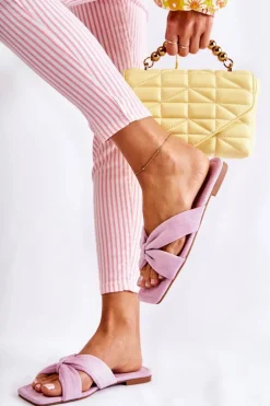 Outlet Boto Damskie Welurowe Klapki Jasnofioletowe Vanilla Sky