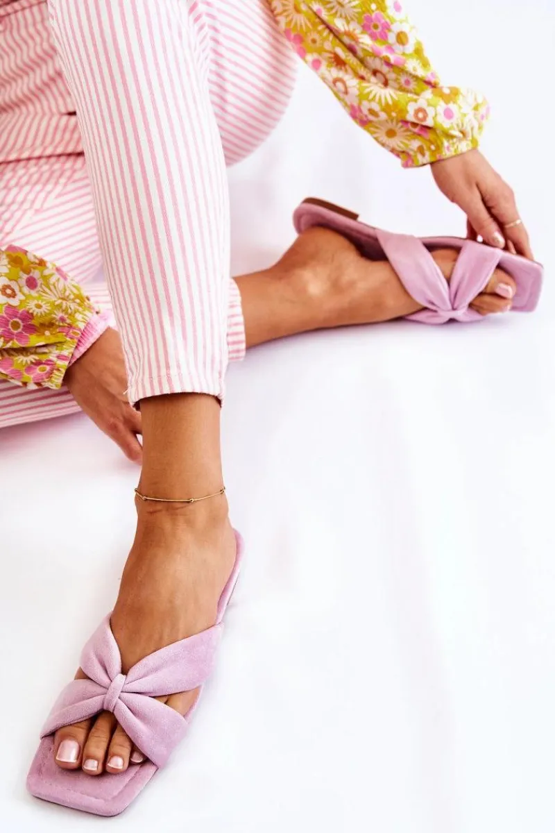 Outlet Boto Damskie Welurowe Klapki Jasnofioletowe Vanilla Sky