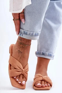 Best Boto Damskie Welurowe Klapki Pomarańczowe Vanilla Sky