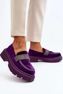 Boto Damskie Welurowe Mokasyny Z Ozdobą Fioletowe Wendreda