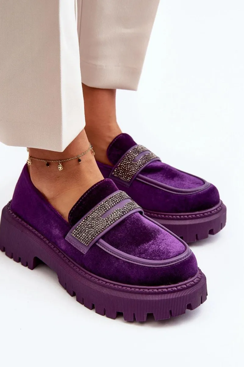 Boto Damskie Welurowe Mokasyny Z Ozdobą Fioletowe Wendreda