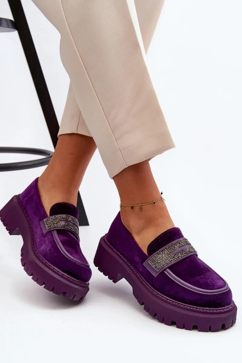 Boto Damskie Welurowe Mokasyny Z Ozdobą Fioletowe Wendreda