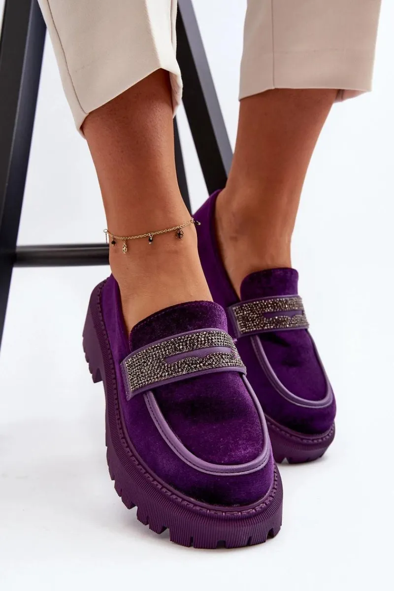 Boto Damskie Welurowe Mokasyny Z Ozdobą Fioletowe Wendreda