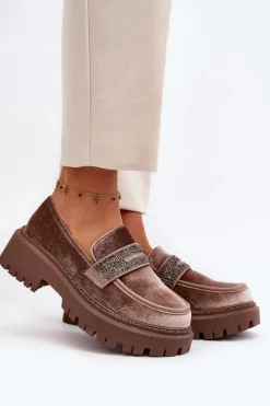New Damskie Welurowe Mokasyny Z Ozdobą Brązowe Wendreda Damskie Mokasyny Na Platformie|Mokasyny Damskie Zamszowe