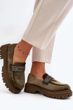 Mokasyny Na Platformie|Mokasyny Damskie Zamszowe></noscript>Boto Damskie Welurowe Mokasyny Z Ozdobą Ciemnozielone Wendreda