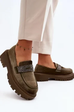 Mokasyny Na Platformie|Mokasyny Damskie Zamszowe></noscript>Boto Damskie Welurowe Mokasyny Z Ozdobą Ciemnozielone Wendreda