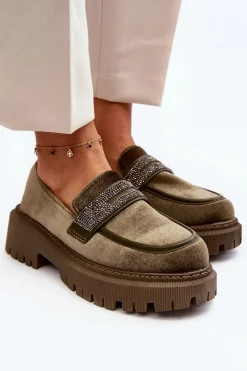 Mokasyny Na Platformie|Mokasyny Damskie Zamszowe></noscript>Boto Damskie Welurowe Mokasyny Z Ozdobą Ciemnozielone Wendreda