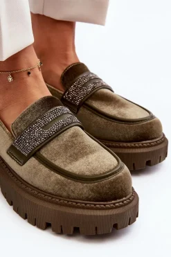 Mokasyny Na Platformie|Mokasyny Damskie Zamszowe></noscript>Boto Damskie Welurowe Mokasyny Z Ozdobą Ciemnozielone Wendreda