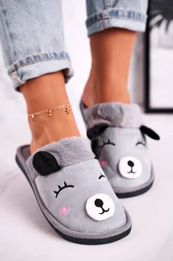 Best Boto Damskie Welurowe Papcie Z Lamą Szare Ruddy