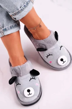 Best Boto Damskie Welurowe Papcie Z Lamą Szare Ruddy