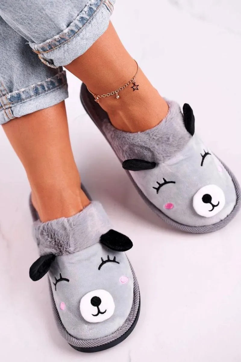 Best Boto Damskie Welurowe Papcie Z Lamą Szare Ruddy