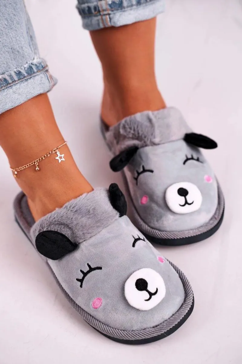 Best Boto Damskie Welurowe Papcie Z Lamą Szare Ruddy