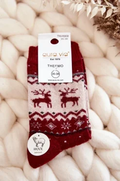 New Damskie Wełniane Skarpetki Świąteczne Wzór Renifera Czerwone Skarpetki|Skarpetki
