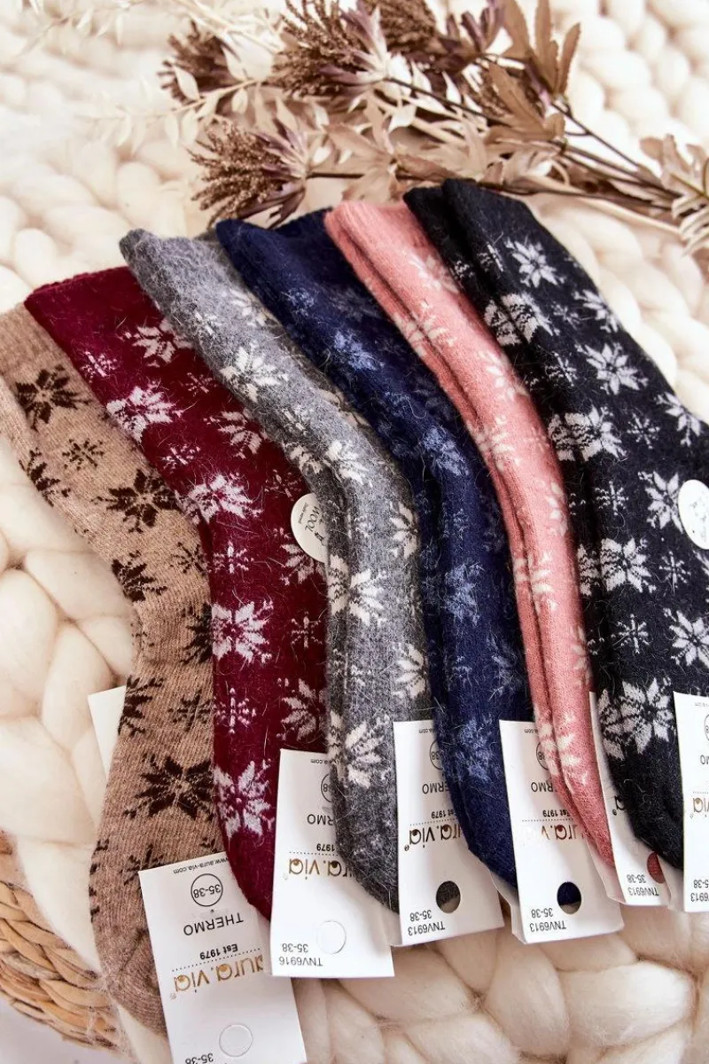 Skarpetki|Skarpetki>Aura.via Damskie Wełniane Skarpetki W Śnieżynki Czarne