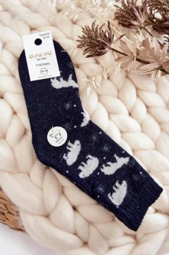 Sale Aura.via Damskie Wełniane Skarpetki W Niedźwiedzie Polarne Granatowe