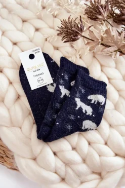 Sale Aura.via Damskie Wełniane Skarpetki W Niedźwiedzie Polarne Granatowe