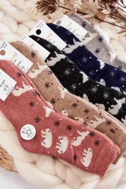 Sale Aura.via Damskie Wełniane Skarpetki W Niedźwiedzie Polarne Granatowe