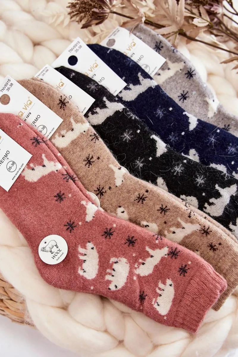 Sale Aura.via Damskie Wełniane Skarpetki W Niedźwiedzie Polarne Granatowe