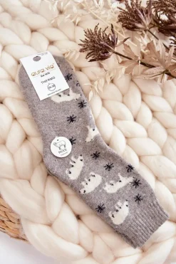 Skarpetki|Skarpetki>Aura.via Damskie Wełniane Skarpetki W Niedźwiedzie Polarne Szare