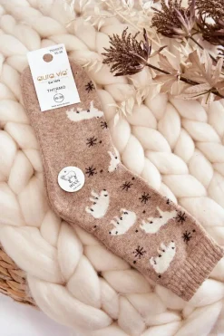 Clearance Damskie Wełniane Skarpetki W Niedźwiedzie Polarne Beżowe Skarpetki|Skarpetki