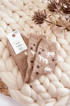 Clearance Damskie Wełniane Skarpetki W Niedźwiedzie Polarne Beżowe Skarpetki|Skarpetki