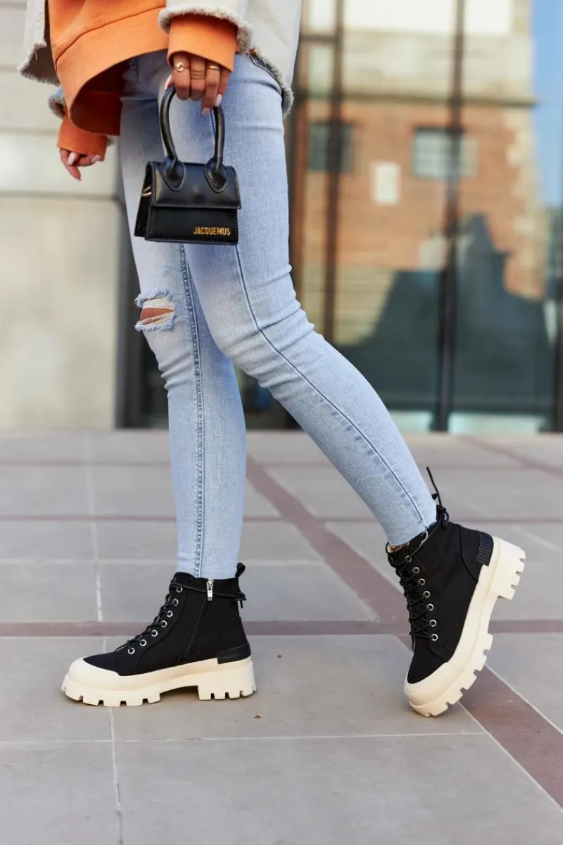 New Damskie Wiosenne Botki Trapery Czarne Larina Damskie Botki Wiosenne|Damskie Trapery