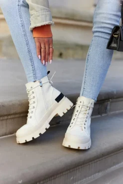 Online Damskie buty S.Barski Damskie Wiosenne Botki Trapery Jasnobeżowe Larina