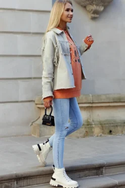 Online Damskie buty S.Barski Damskie Wiosenne Botki Trapery Jasnobeżowe Larina