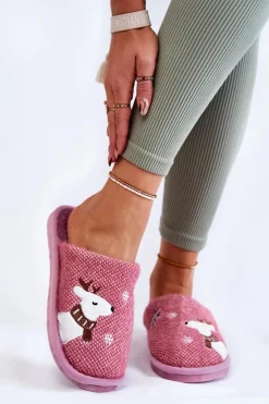 Sale Boto Damskie Świąteczne Papcie Z Reniferem Fioletowe Millio