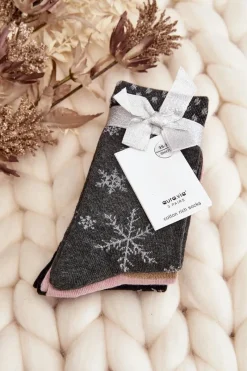 Outlet Aura.via Damskie Świąteczne Skarpetki 3-Pak Czarno-Różowe