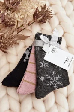 Outlet Aura.via Damskie Świąteczne Skarpetki 3-Pak Czarno-Różowe