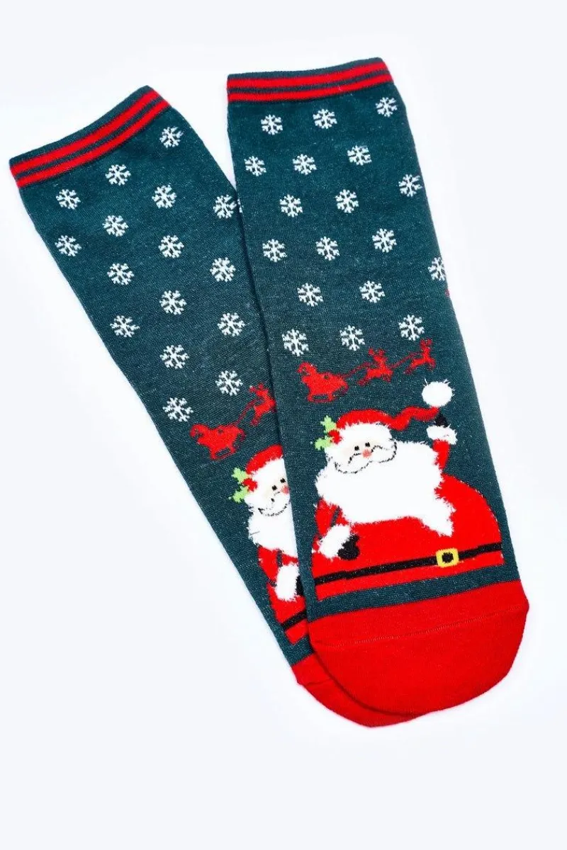 Clearance COSAS Damskie Świąteczne Skarpetki Z Mikołajem Zielone