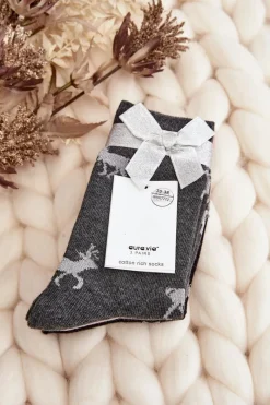 Skarpetki|Skarpetki>Aura.via Damskie Świąteczne Skarpetki 3-Pak Szaro-Różowe