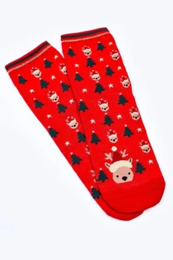 Outlet Damskie Świąteczne Skarpetki W Renifery Czerwone Skarpetki|Skarpetki