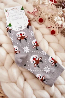 New Aura.via Damskie Świąteczne Skarpetki Błyszczące Renifery Szare