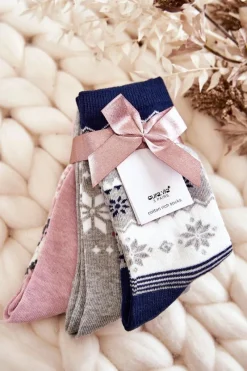 Skarpetki|Skarpetki>Aura.via Damskie Świąteczne Skarpetki 3-Pak Świąteczne Szaro-Granatowe