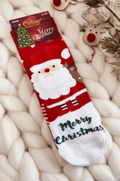 Outlet COSAS Damskie Świąteczne Skarpety Mikołaj Z Prezentami Czerwone