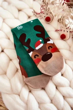 Online Damskie Świąteczne Skarpety Ze Wzorem Renifer Zielone Skarpetki|Skarpetki
