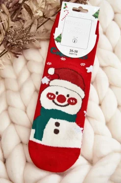 Outlet Damskie Świąteczne Skarpety Z Bałwanem Czerwone Skarpetki|Skarpetki