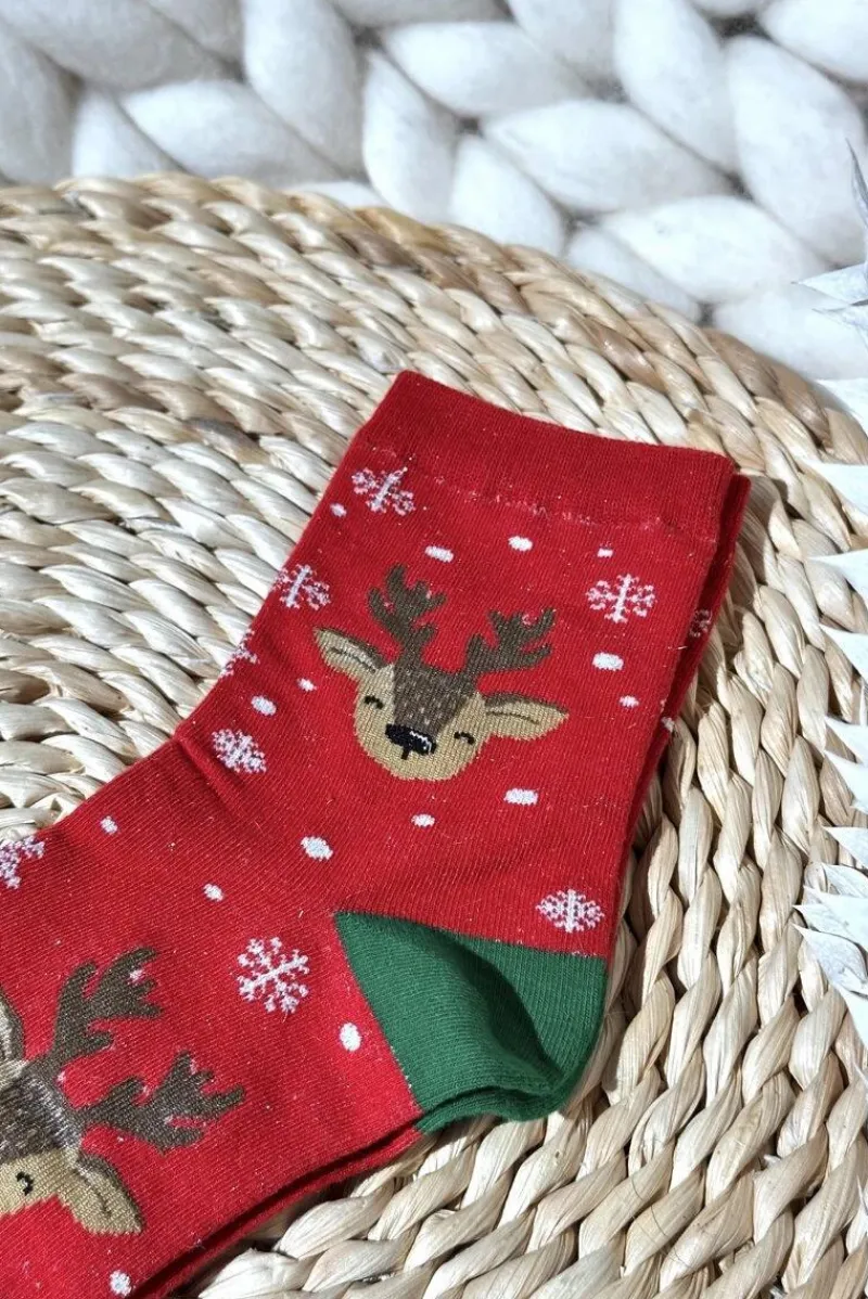 Skarpetki|Skarpetki>Aura.via Damskie Świąteczne Skarpety W Renifery Czerwone