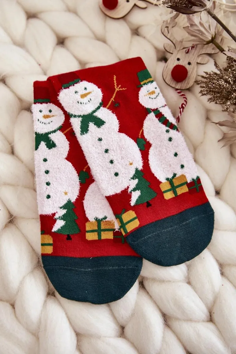 Sale Damskie Świąteczne Skarpety Bałwany Czerwone Skarpetki|Skarpetki