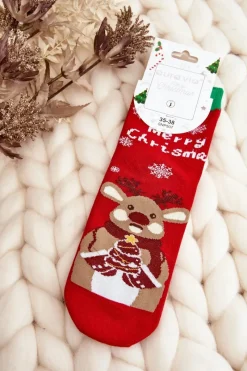 Discount Damskie Świąteczne Skarpety Z Reniferem Czerwone Skarpetki|Skarpetki