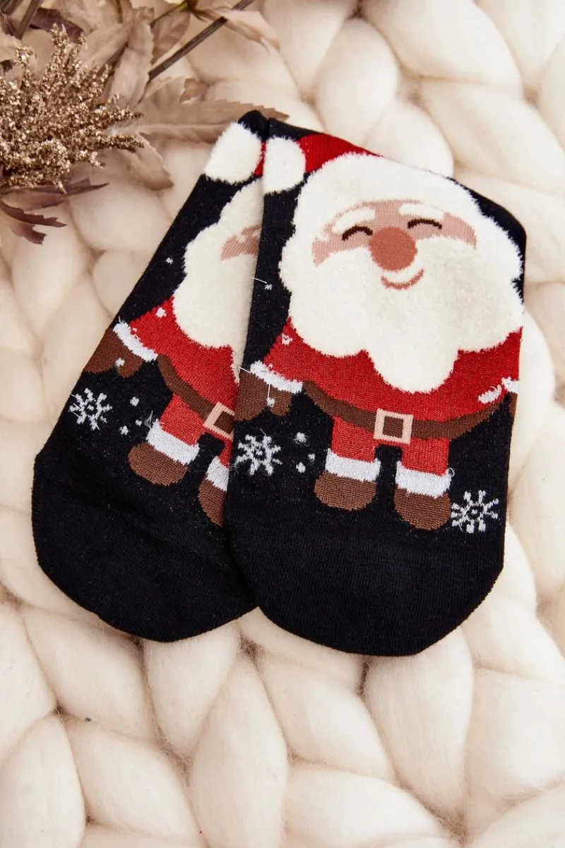 Skarpetki|Skarpetki>Aura.via Damskie Świąteczne Skarpety Z Mikołajem Czarne