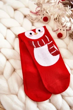 Skarpetki|Skarpetki>Aura.via Damskie Świąteczne Skarpety Ze Wzorem Pingwin Czerwone