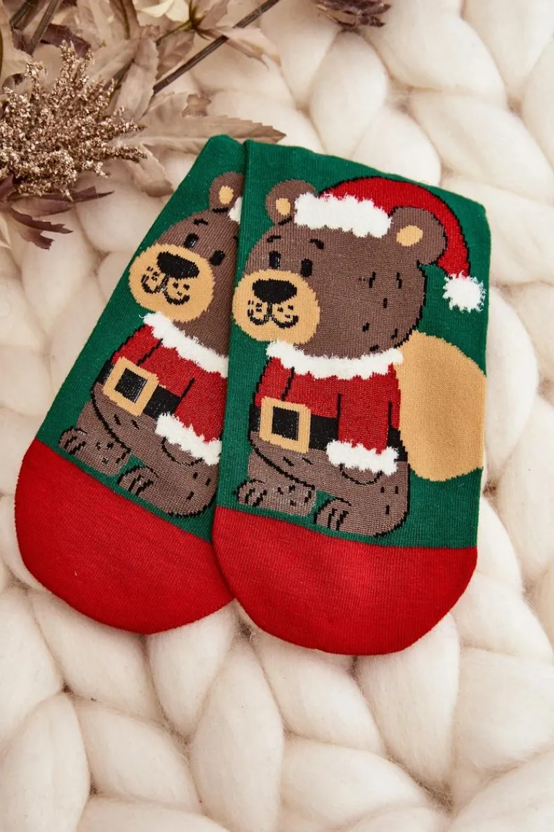 New Aura.via Damskie Świąteczne Skarpety Z Misiem Zielone