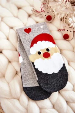 Online Damskie Świąteczne Skarpety Ze Wzorem Mikołaj Szare Skarpetki|Skarpetki
