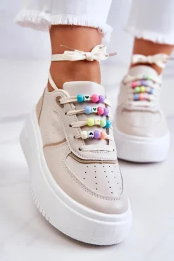 Sneakersy Damskie>Boto Damskie Wiązane Buty Sportowe Sneakersy Beżowe Manila