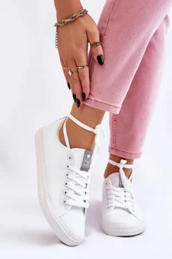 New Evento Damskie Wiązane Klasyczne Trampki Białe Eleya Biały